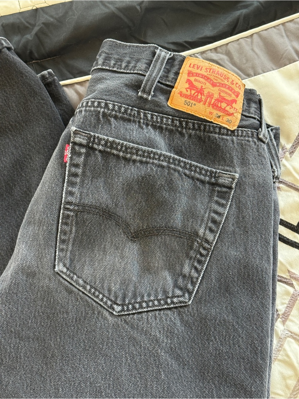 Levi's Black Charcoal 501 Straight Jeans with Red Tab